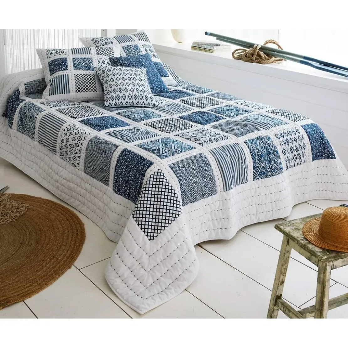 BecquetHousse de coussin MYKONOS bleue en coton