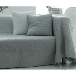 BecquetHousse de coussin, oreiller tissé en coton jacquard floqué CL.LADRI - gris perle