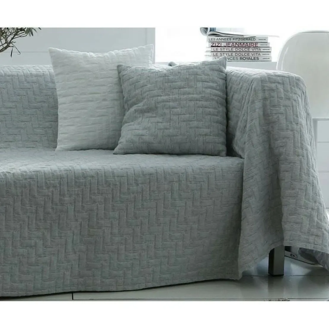 BecquetHousse de coussin, oreiller tissé en coton jacquard floqué CL.LADRI - gris perle