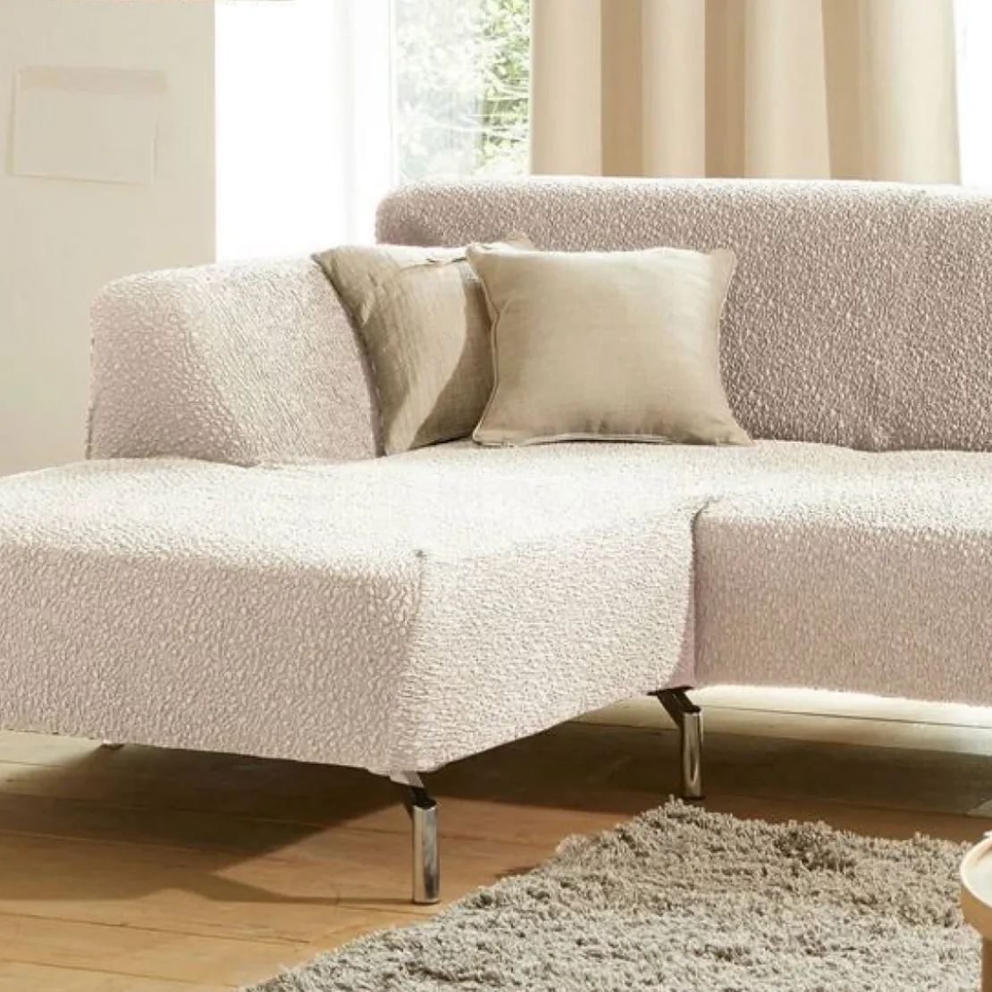 BecquetHousse de Fauteuil Extensible tissu bouclette ROC Beige Crème