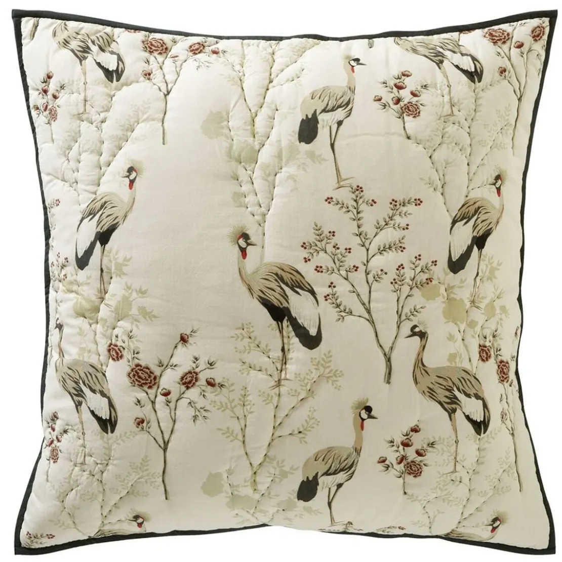 BecquetHousse d'oreiller CLB. MIYA motif oiseaux en coton beige crème