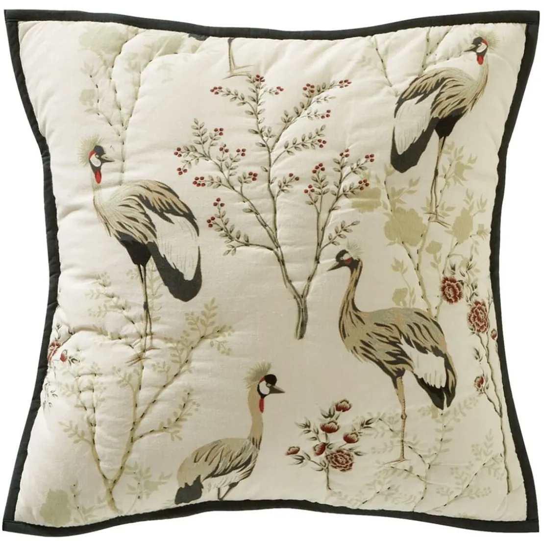 BecquetHousse d'oreiller CLB. MIYA motif oiseaux en coton beige crème