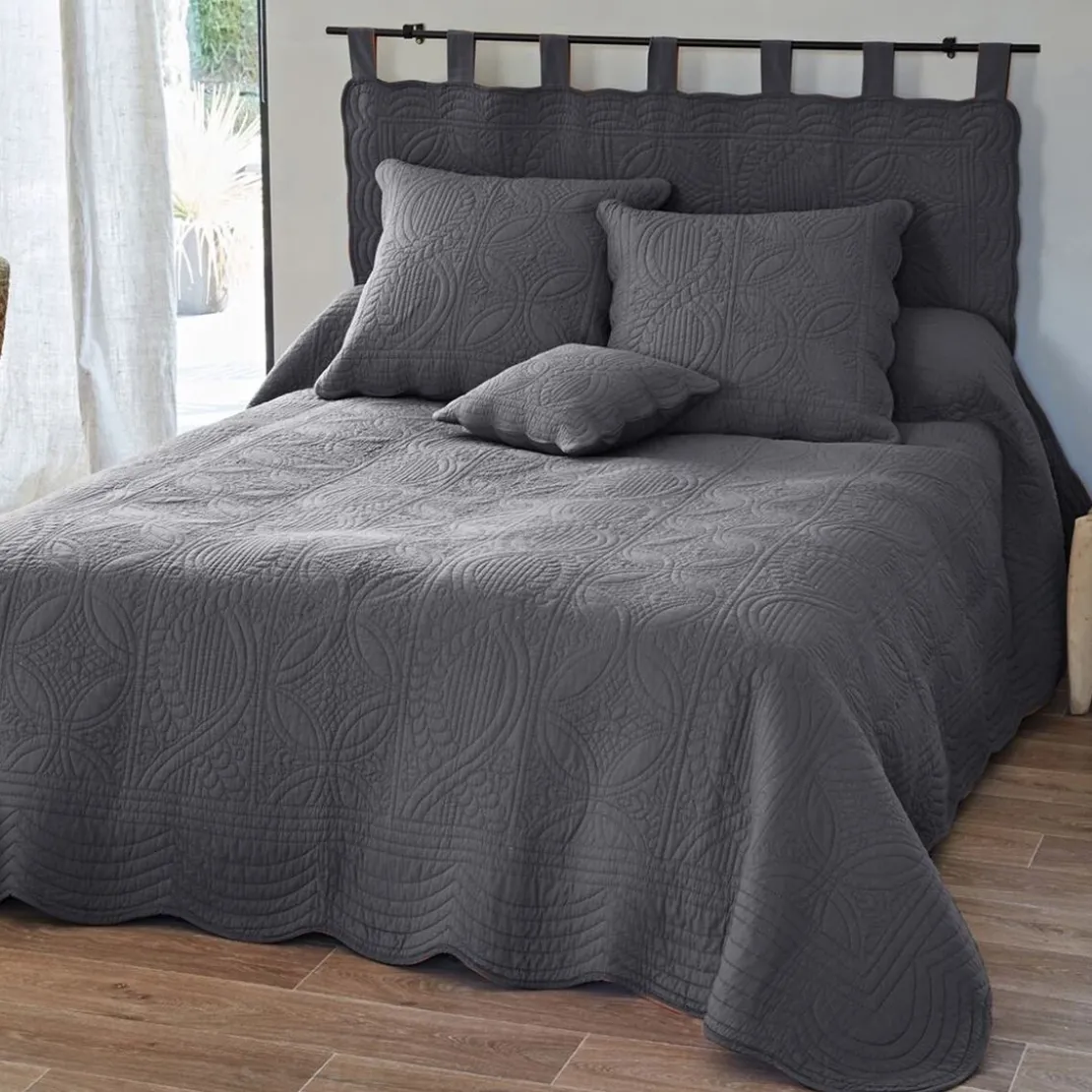 BecquetHousse d'oreiller et de coussin en boutis uni coton - Gris foncé