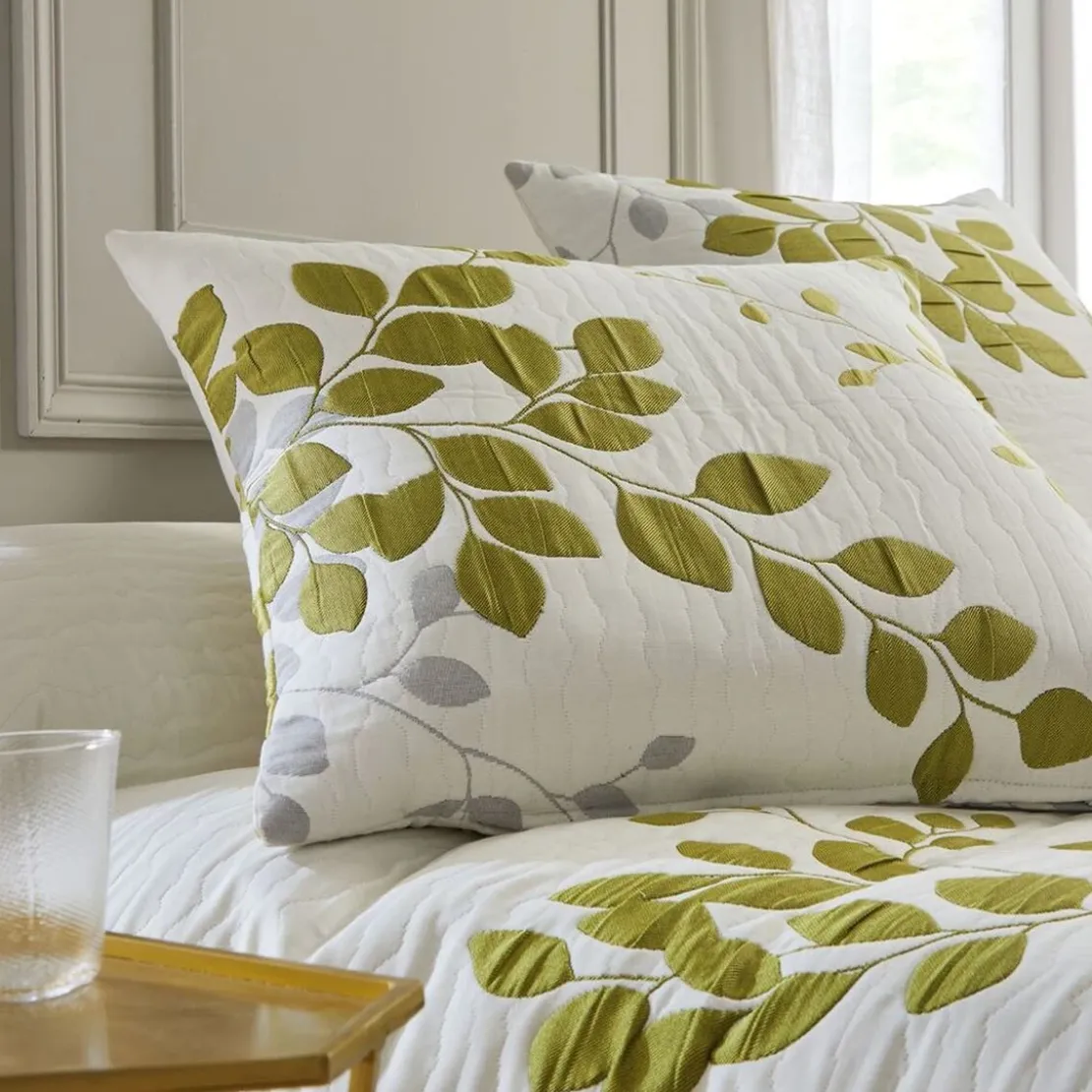 BecquetHousse d'oreiller jacquard motif végétal FANNY - Vert