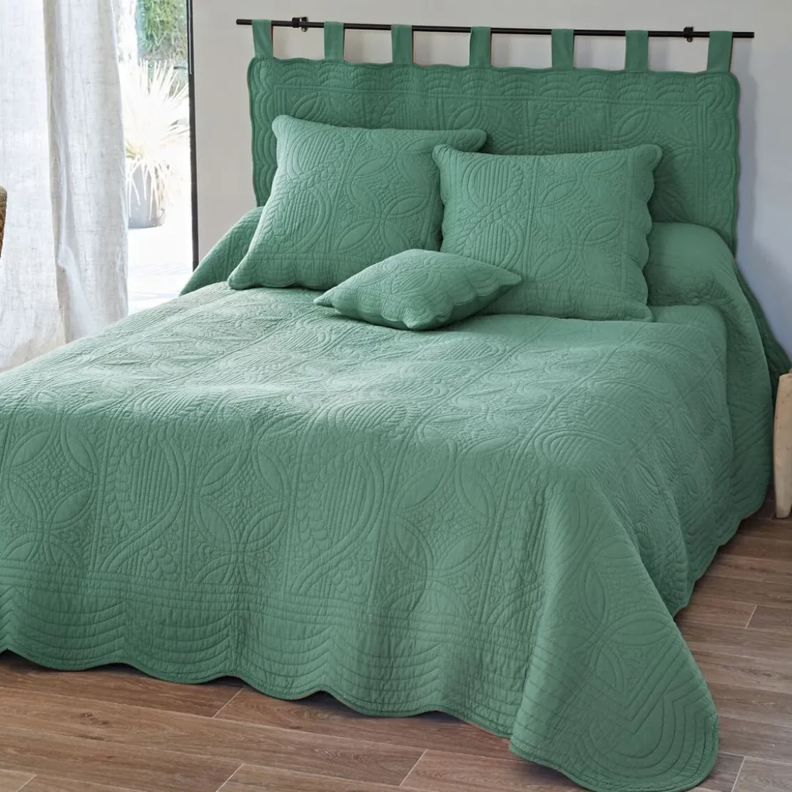 BecquetHousse d'oreiller ou de coussin matelassée en coton vert eucalyptus - BAILLARGUES