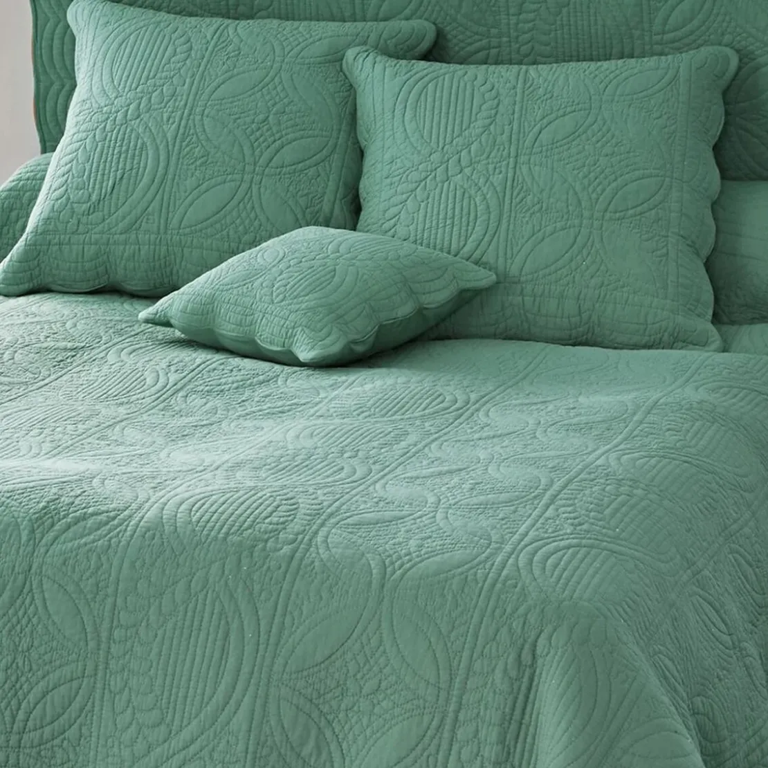 BecquetHousse d'oreiller ou de coussin matelassée en coton vert eucalyptus - BAILLARGUES