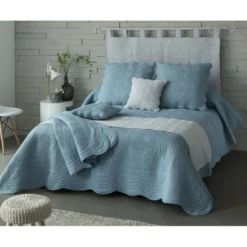 BecquetHousse oreiller en coton boutis 65x65 - bleu grisé