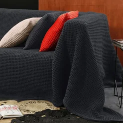 BecquetJeté de fauteuil ou canapé nid-d'abeilles en coton gris anthracite - FEROE