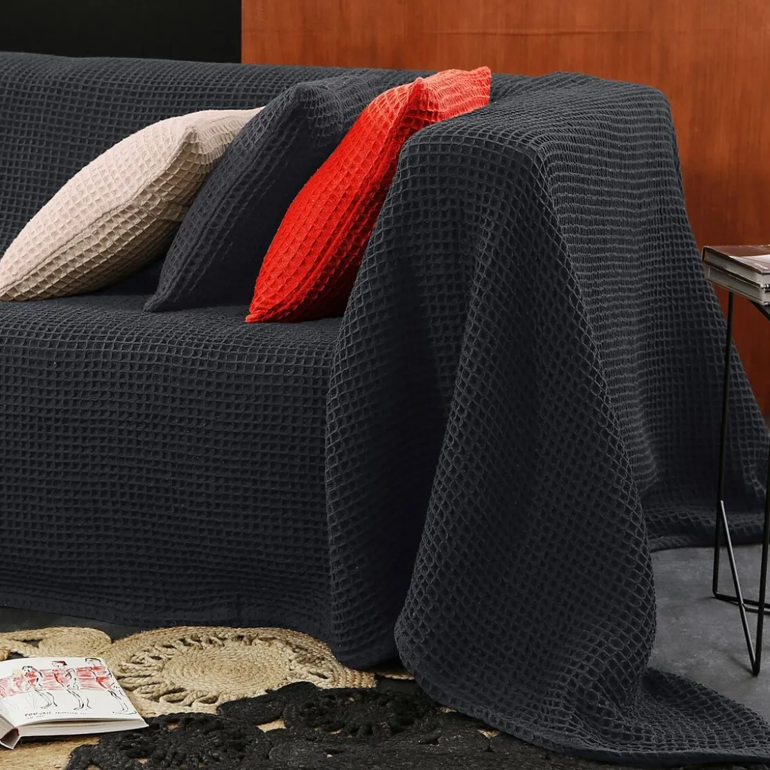 BecquetJeté de fauteuil ou canapé nid-d'abeilles en coton gris anthracite - FEROE