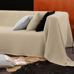 BecquetJeté de fauteuil ou canapé en coton nid d'abeille beige crème - FEROE