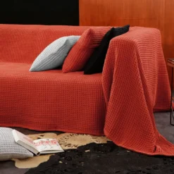 BecquetJeté de fauteuil ou canapé nid-d'abeilles en coton orange poterie - FEROE