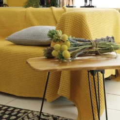 BecquetJeté de fauteuil ou canapé nid-d'abeilles en coton jaune curry - FEROE