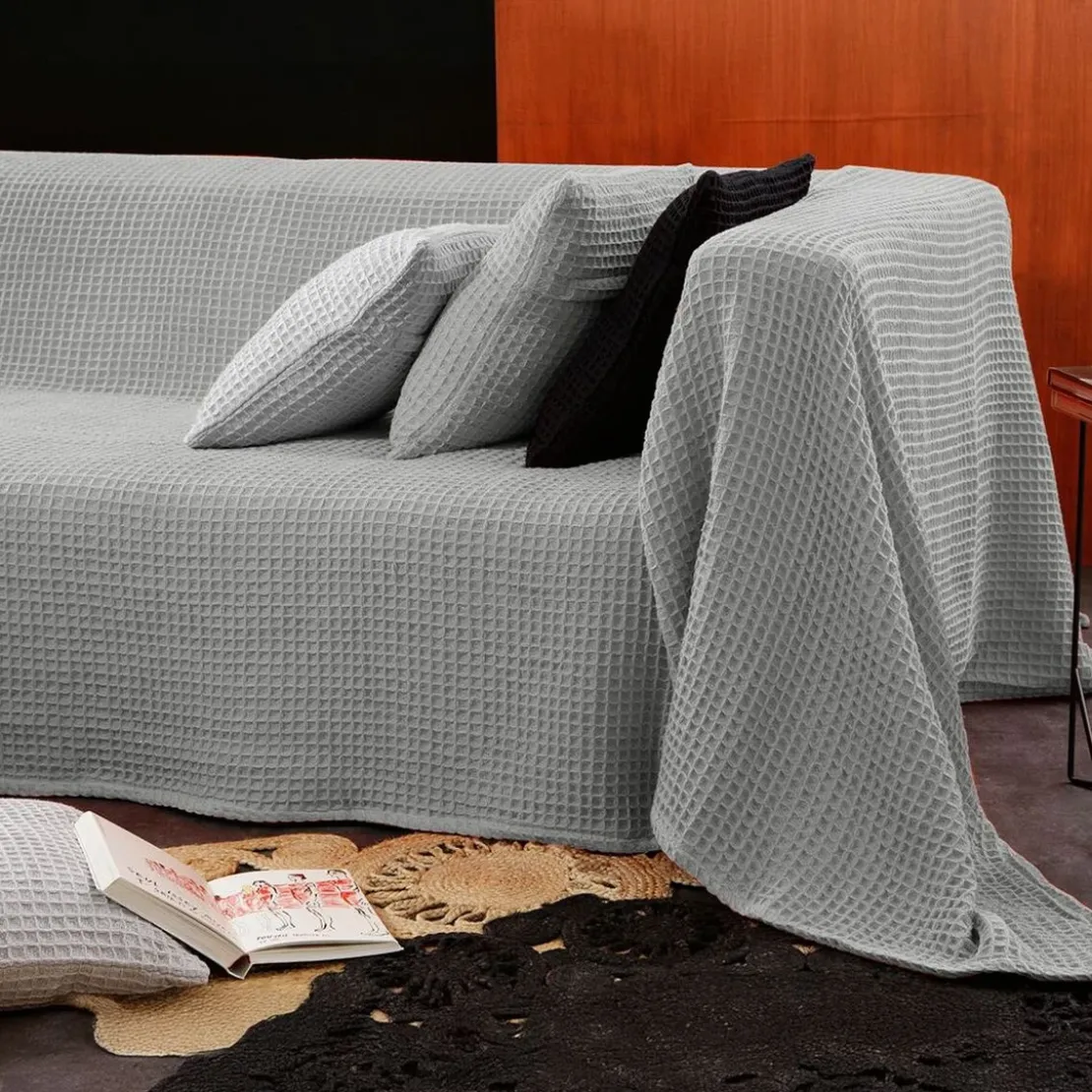 BecquetJeté de fauteuil ou canapé nid-d'abeilles en coton gris perle - FEROE