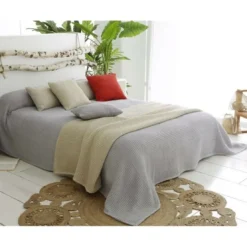 BecquetJeté de fauteuil ou canapé nid-d'abeilles en coton gris perle - FEROE