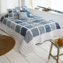 BecquetJeté de lit en coton MYKONOS bleu