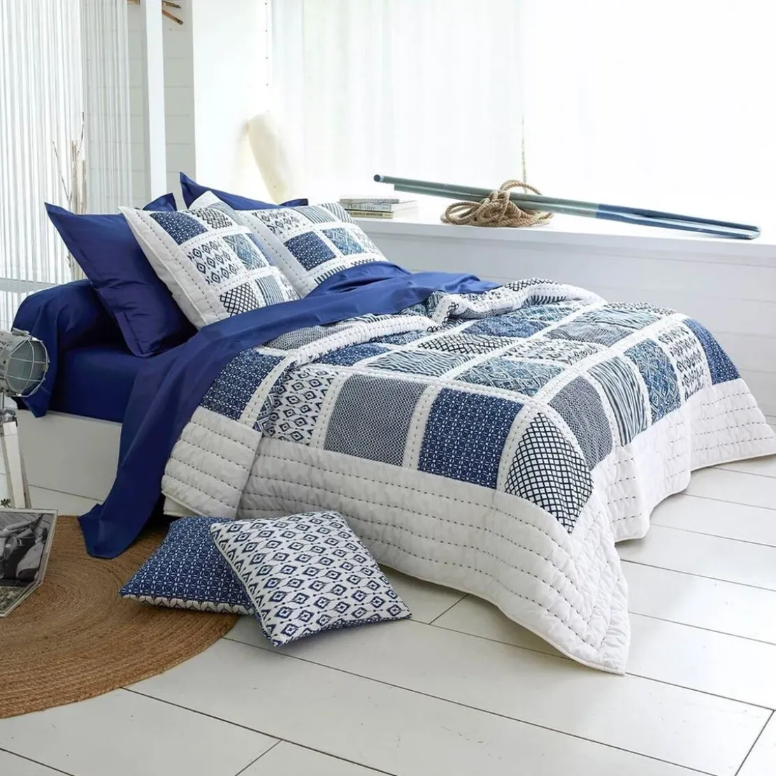BecquetJeté de lit en coton MYKONOS bleu