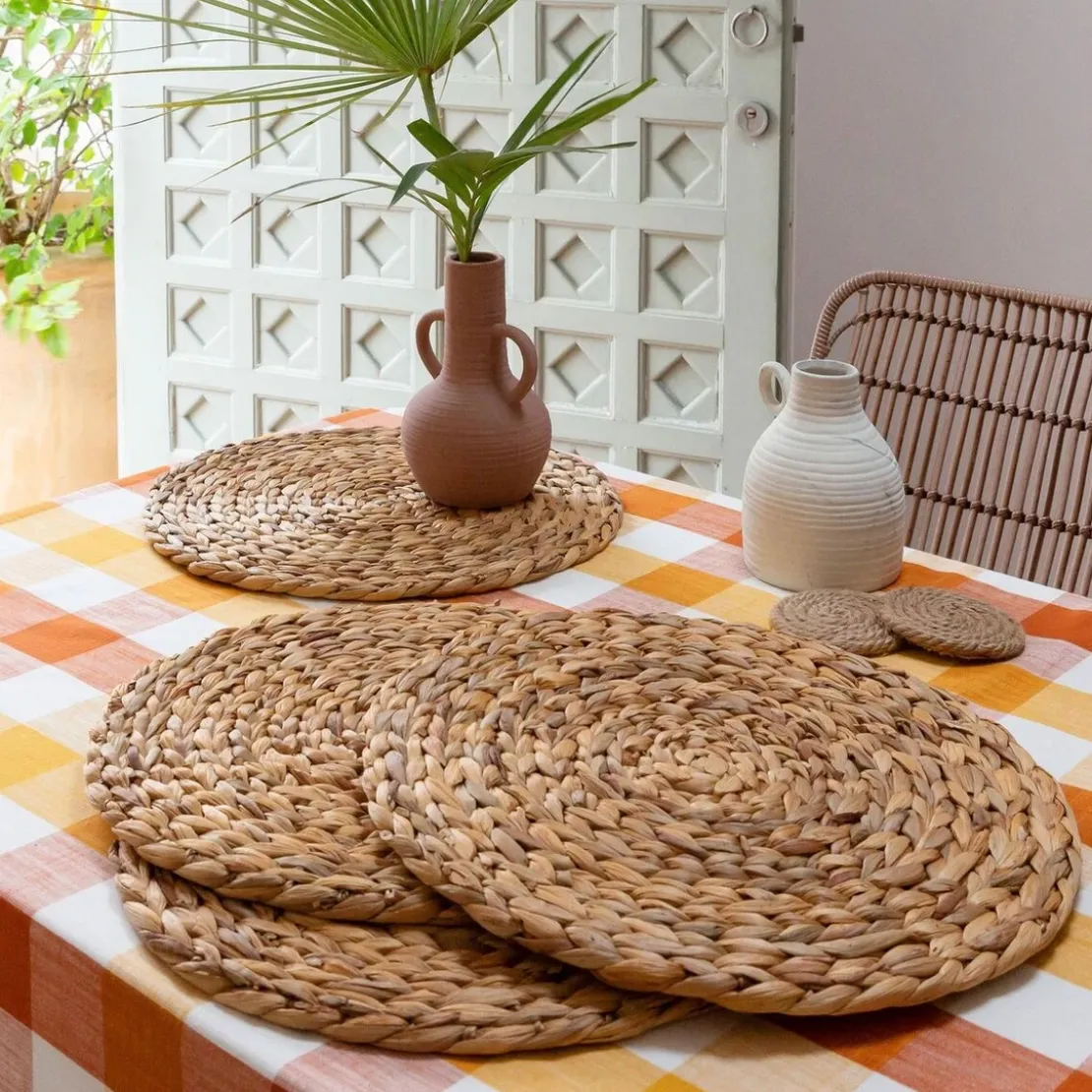 BecquetLot de 4 Dessous d'assiettes ronds tressés RUBINE - naturel