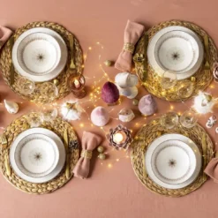 BecquetLot de 4 Dessous d'assiettes ronds tressés RUBINE - naturel