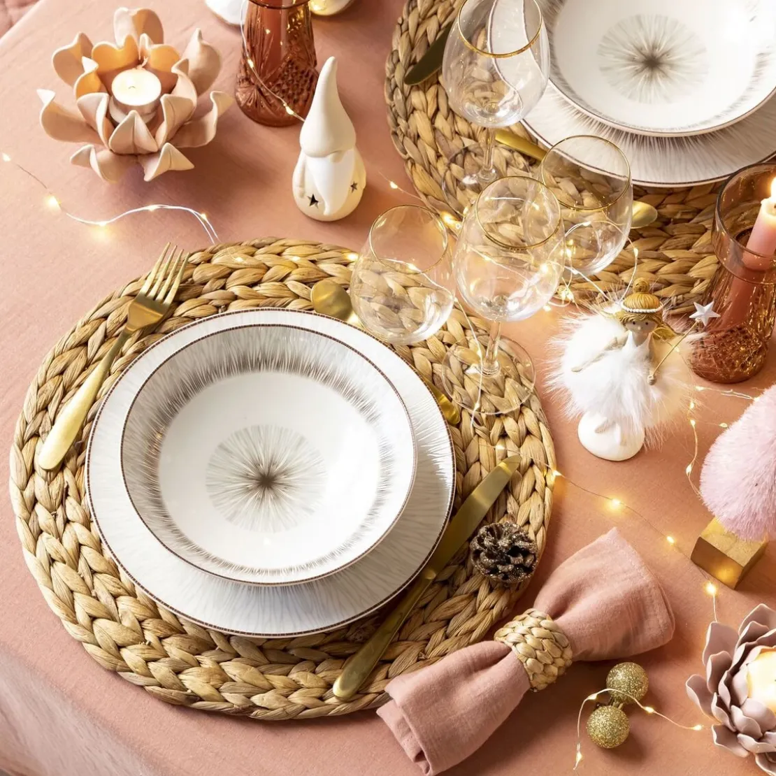 BecquetLot de 4 Dessous d'assiettes ronds tressés RUBINE - naturel