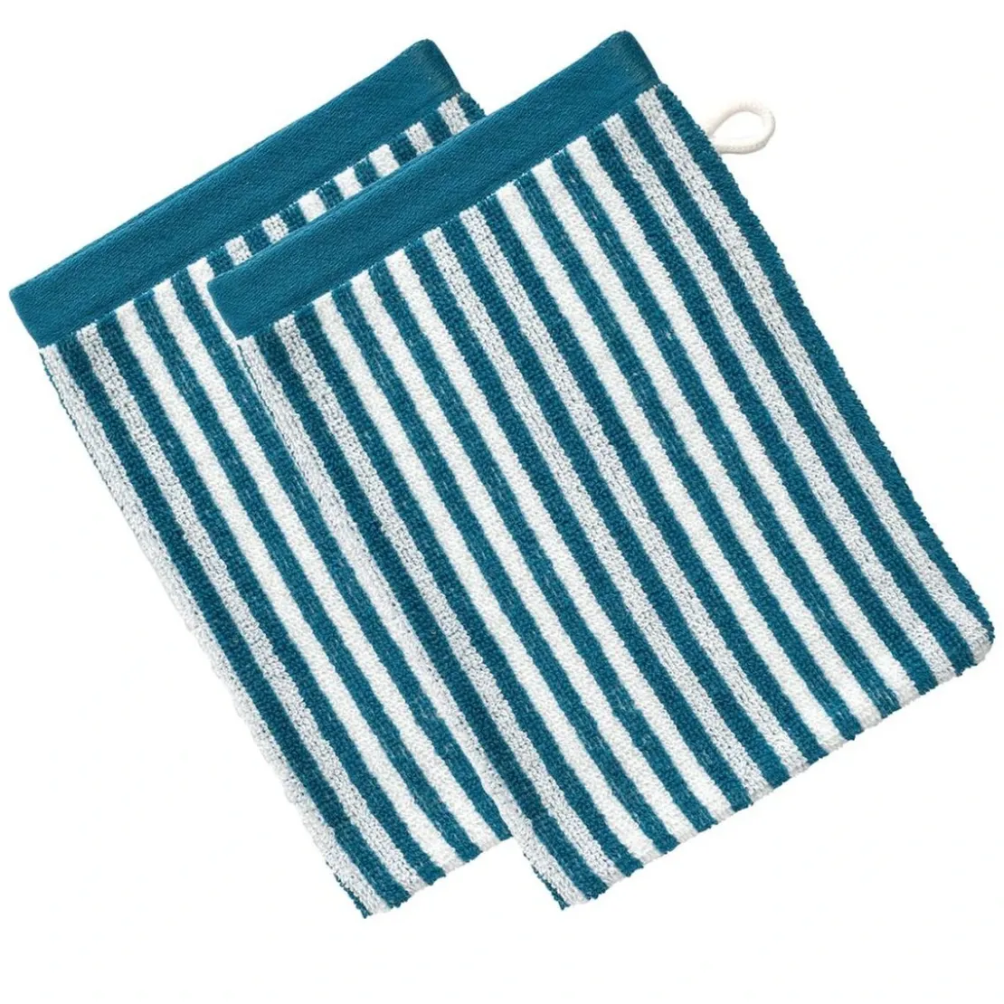 BecquetLot de 2 gants de toilette en coton bleu canard motif rayures - Collection CHARLIE