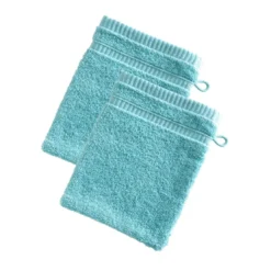 BecquetLot de 2 Gants de toilette en coton BANDESECHELLE Bleu aqua