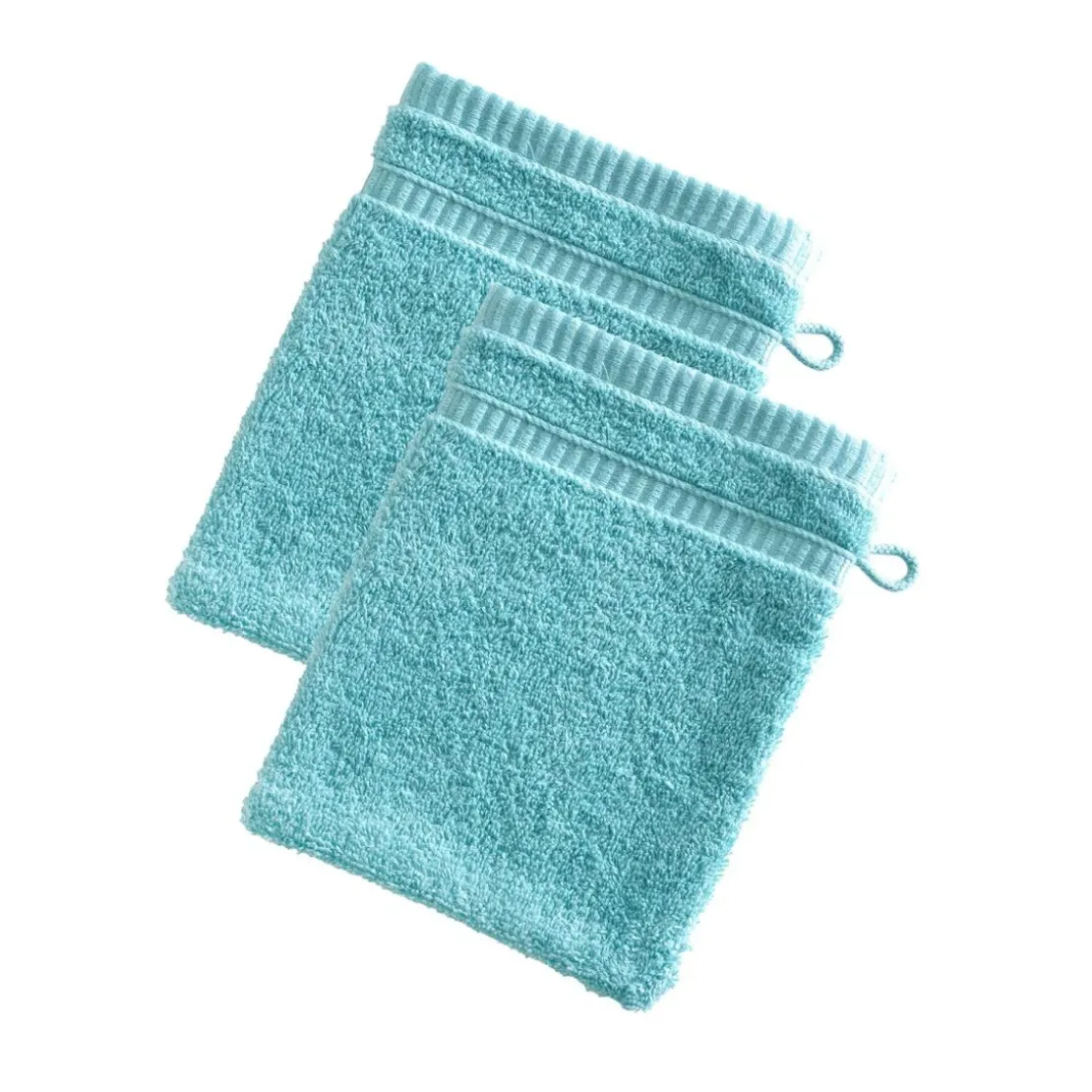BecquetLot de 2 Gants de toilette en coton BANDESECHELLE Bleu aqua