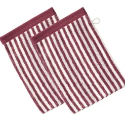 BecquetLot de 2 gants de toilette en coton violet aubergine motif rayures - Collection CHARLIE