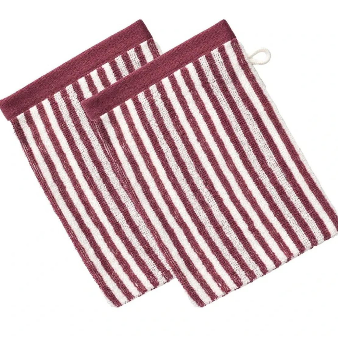 BecquetLot de 2 gants de toilette en coton violet aubergine motif rayures - Collection CHARLIE