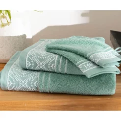 BecquetLot de 2 gants de toilette en coton vert avec liteau brodé - Collection BYSANTINE