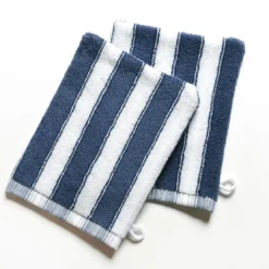 BecquetLot de 2 gants de toilette en coton 500 g/m² à rayures LAURA bleu