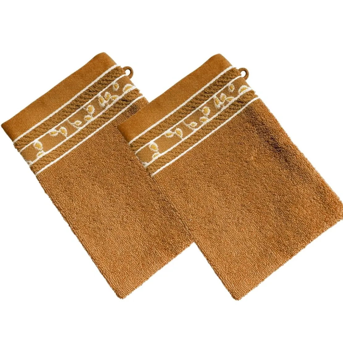 Becquet Lot de 2 gants de toilette coton HERBAL marron noisette