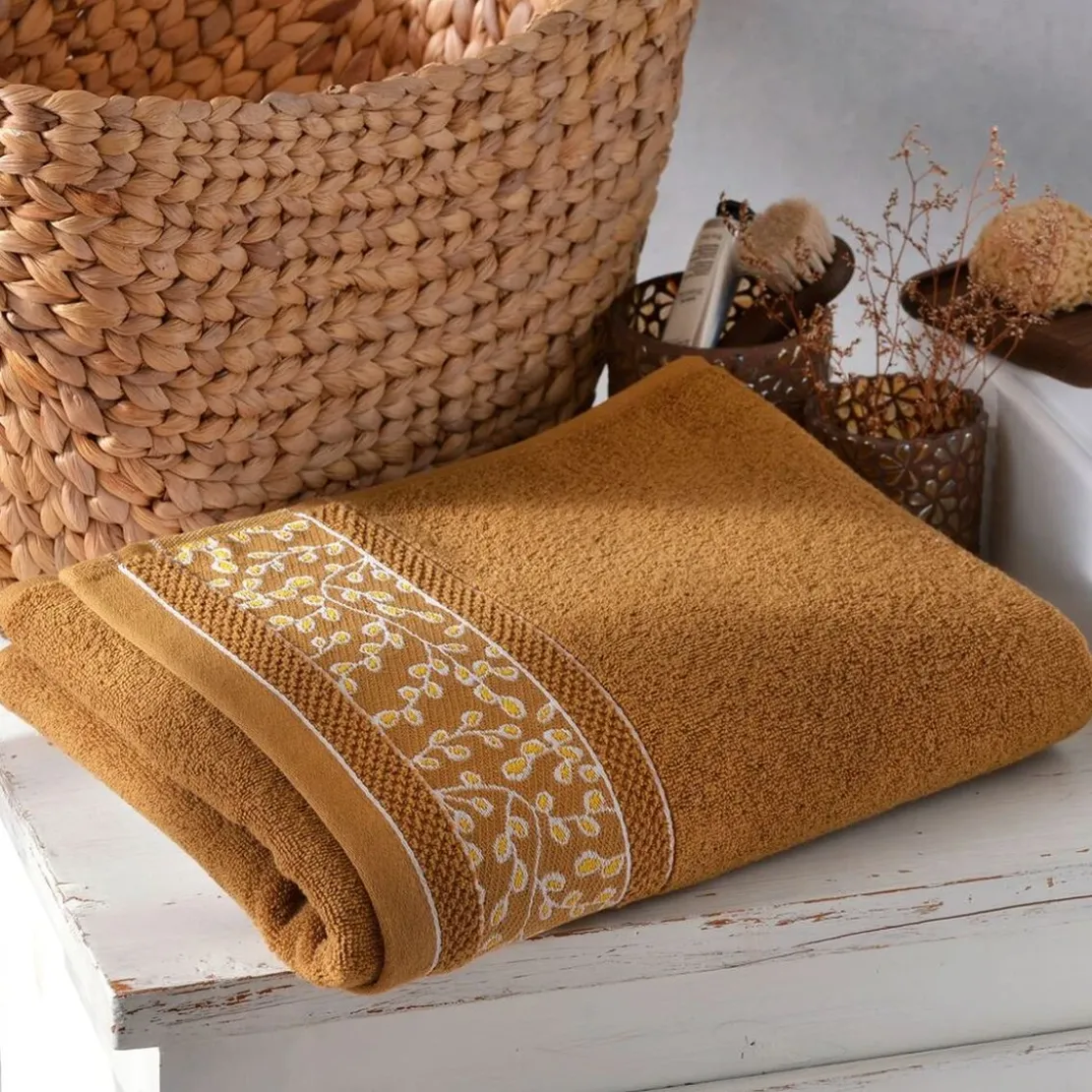 Becquet Lot de 2 gants de toilette coton HERBAL marron noisette