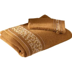 Becquet Lot de 2 gants de toilette coton HERBAL marron noisette