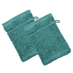 BecquetLot de 2 gants de toilette coton prélavé 420 g/m² CLAIRE - bleu paon