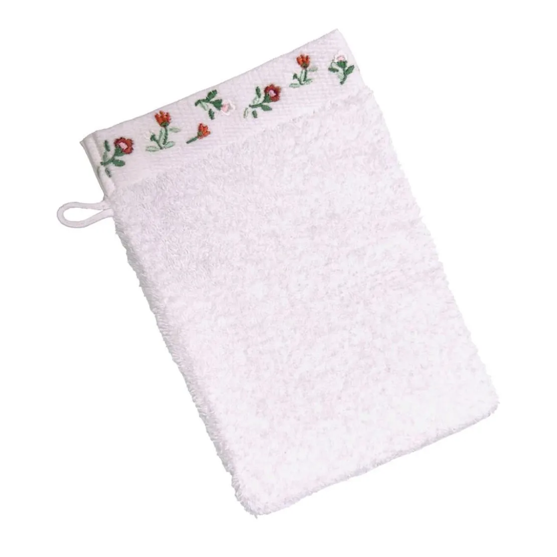 BecquetLot de 2 gants de toilette en coton blanc avec liteau floral - FLORA