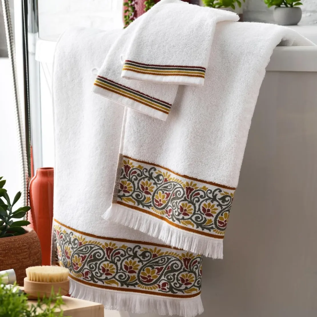 BecquetLot de 2 gants de toilette en coton blanc avec liteau arabesque - LITEAUPONGE
