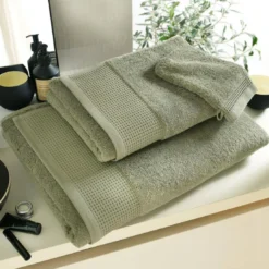BecquetLot de 2 gants de toilette épais BEESPONGE kaki