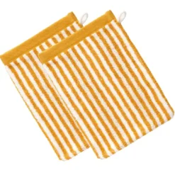 BecquetLot de 2 gants de toilette en coton jaune ocre motif rayures - Collection CHARLIE