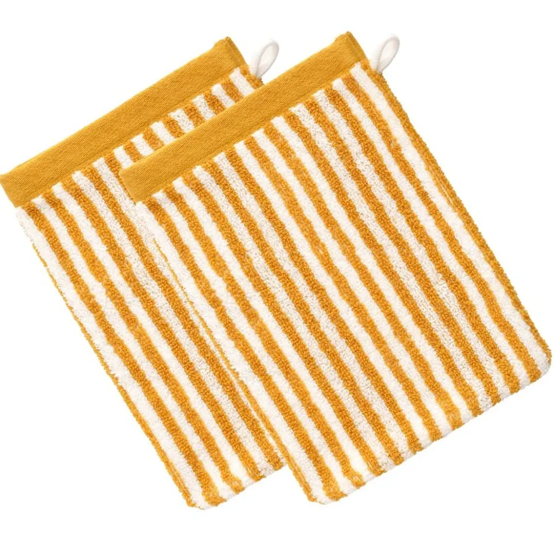 BecquetLot de 2 gants de toilette en coton jaune ocre motif rayures - Collection CHARLIE
