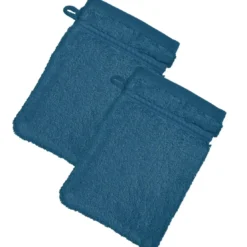 BecquetLot de 2 gants de toilette 600g/m² COTON EGYPTE - bleu pacifique