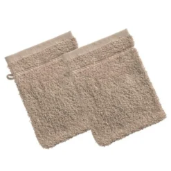 BecquetLot de 2 gants de toilette coton prélavé 420 g/m² CLAIRE - beige ficelle