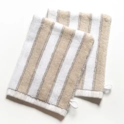 BecquetLot de 2 gants de toilette mprimés rayures coton beige LAURA