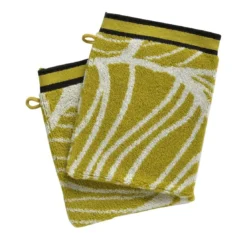 BecquetLot de 2 Gants de toilette coton éponge motifs feuilles EUCALYPTUS Jaune
