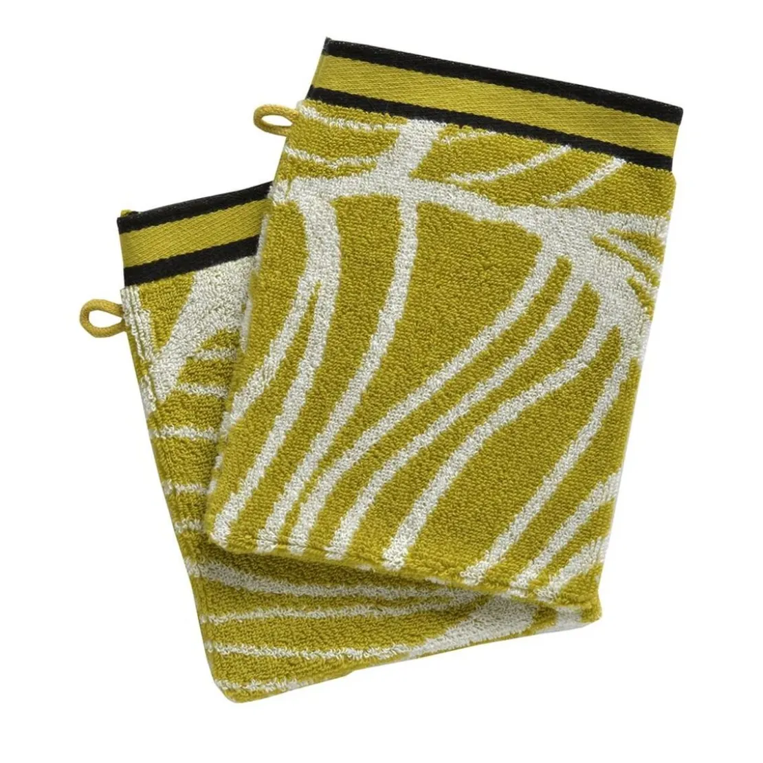 BecquetLot de 2 Gants de toilette coton éponge motifs feuilles EUCALYPTUS Jaune