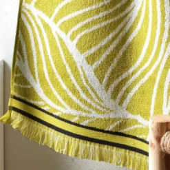 BecquetLot de 2 Gants de toilette coton éponge motifs feuilles EUCALYPTUS Jaune
