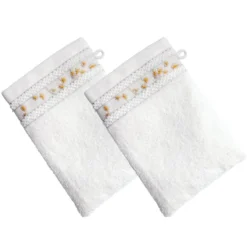 Becquet Lot de 2 gants de toilette coton HERBAL blanc craie