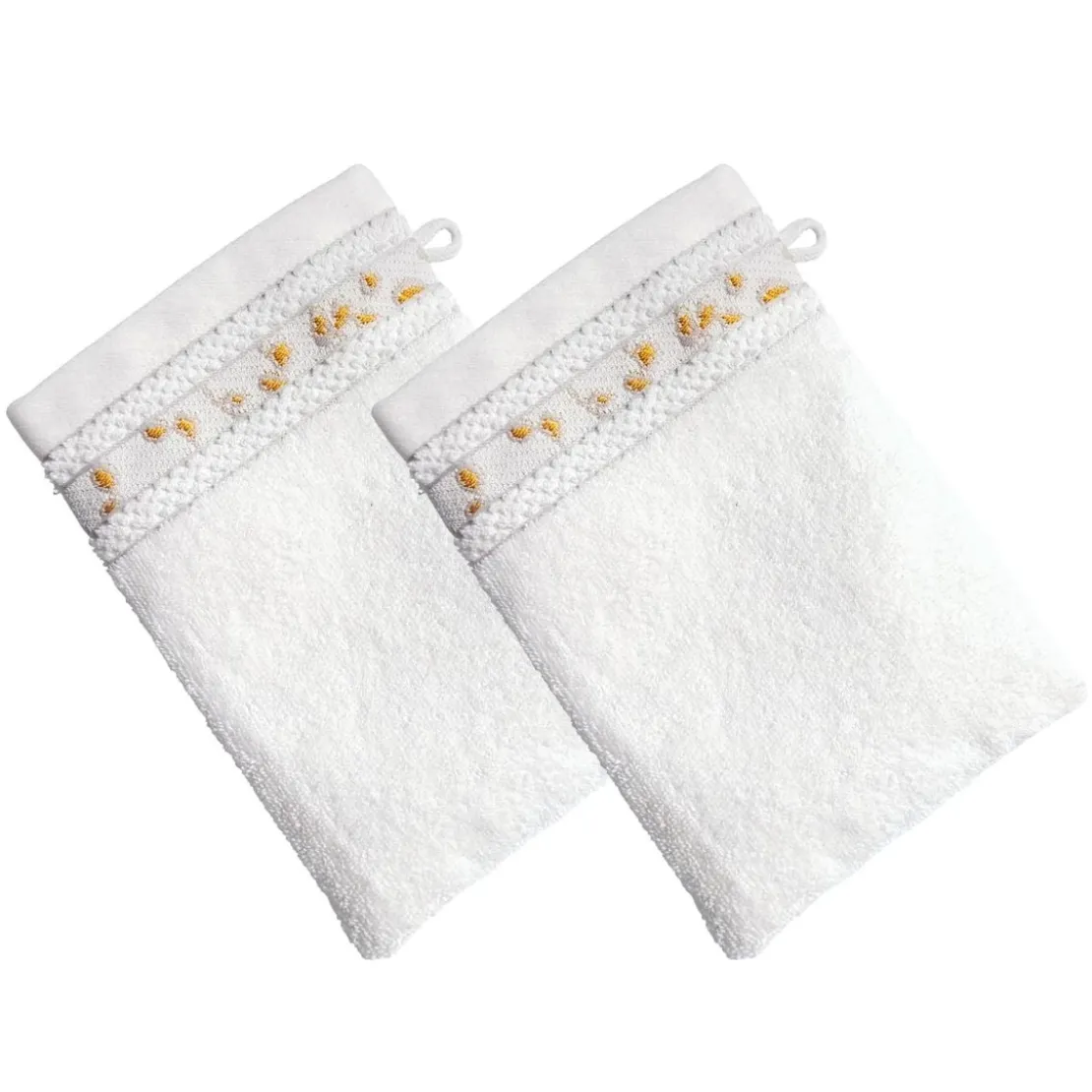 Becquet Lot de 2 gants de toilette coton HERBAL blanc craie