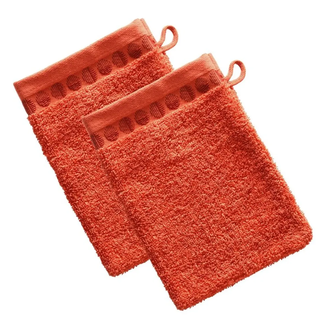 BecquetLot de 2 gants de toilette en coton orange terracotta avec liteau cercle - EP. SERVOPTIQUE