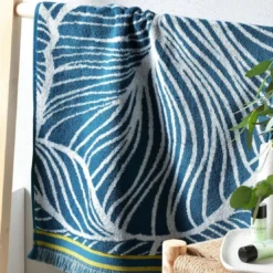 BecquetLot de 2 Gants de toilette Coton éponge motifs feuilles EUCALYPTUS Bleu canard