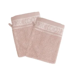 BecquetLot de 2 gants de toilette en coton rose avec liteau brodé - Collection BYSANTINE